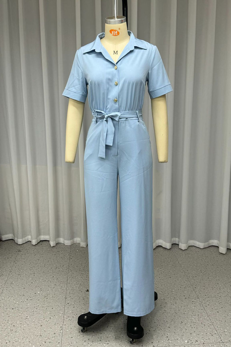 Guillermina | Casual, daily, loose jumpsuits with pockets and lace-up buttons and turn-down collar