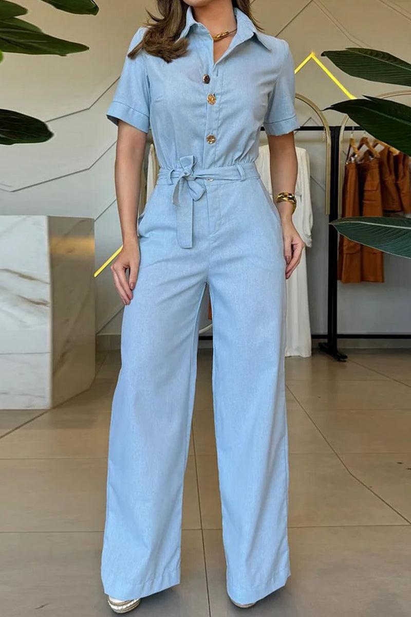 Guillermina | Casual, daily, loose jumpsuits with pockets and lace-up buttons and turn-down collar