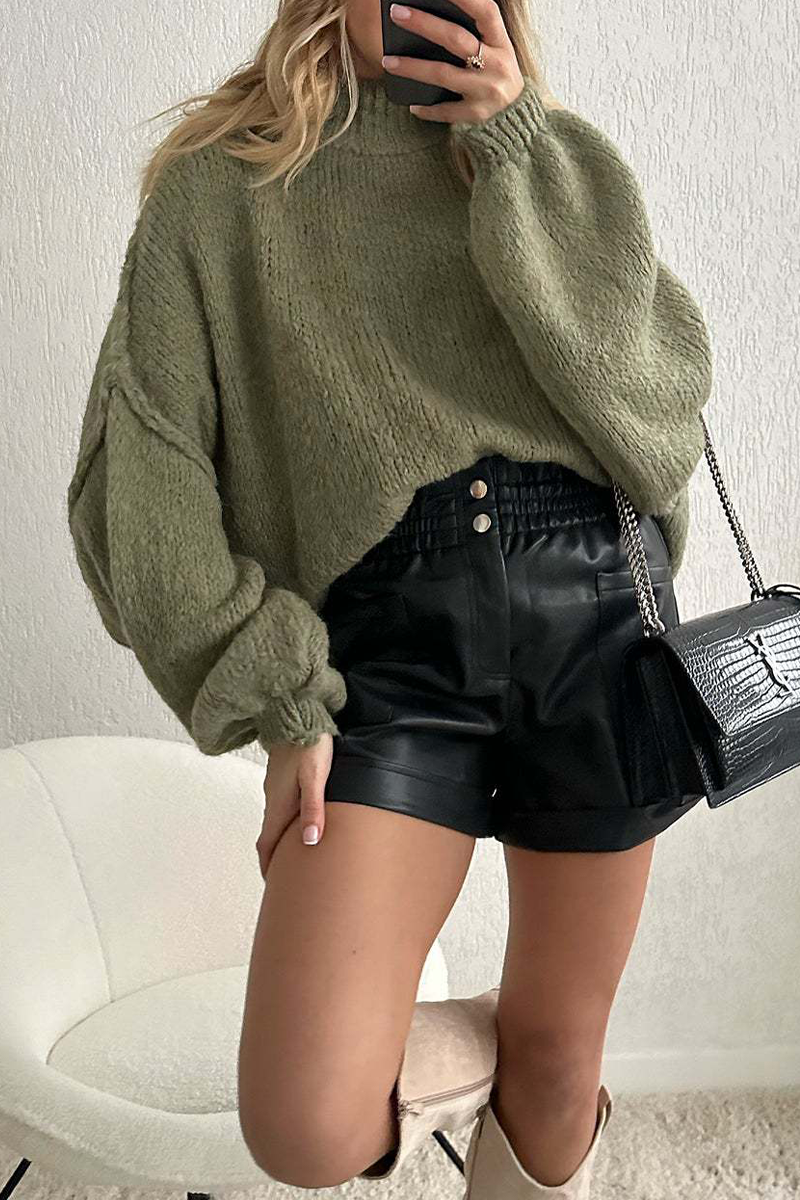 Hanna | Casual daily patchwork weave half turtleneck sweater