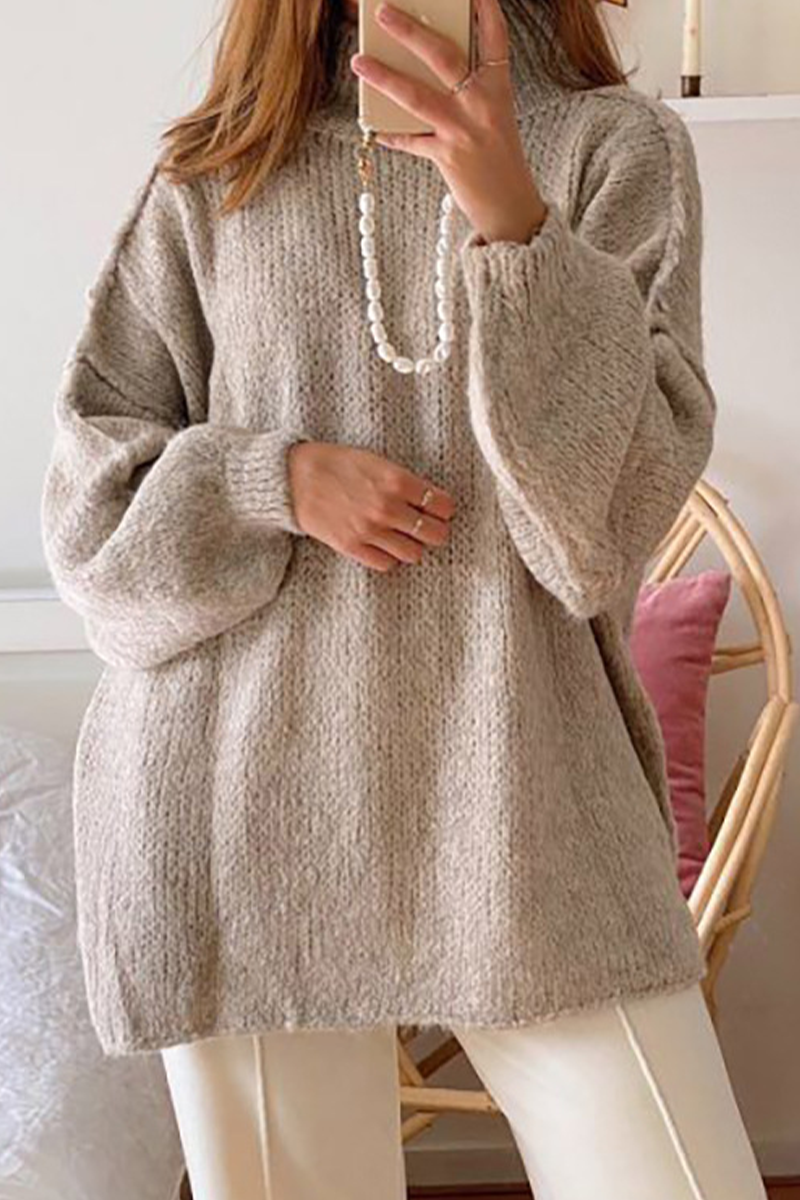 Hanna | Casual daily patchwork weave half turtleneck sweater