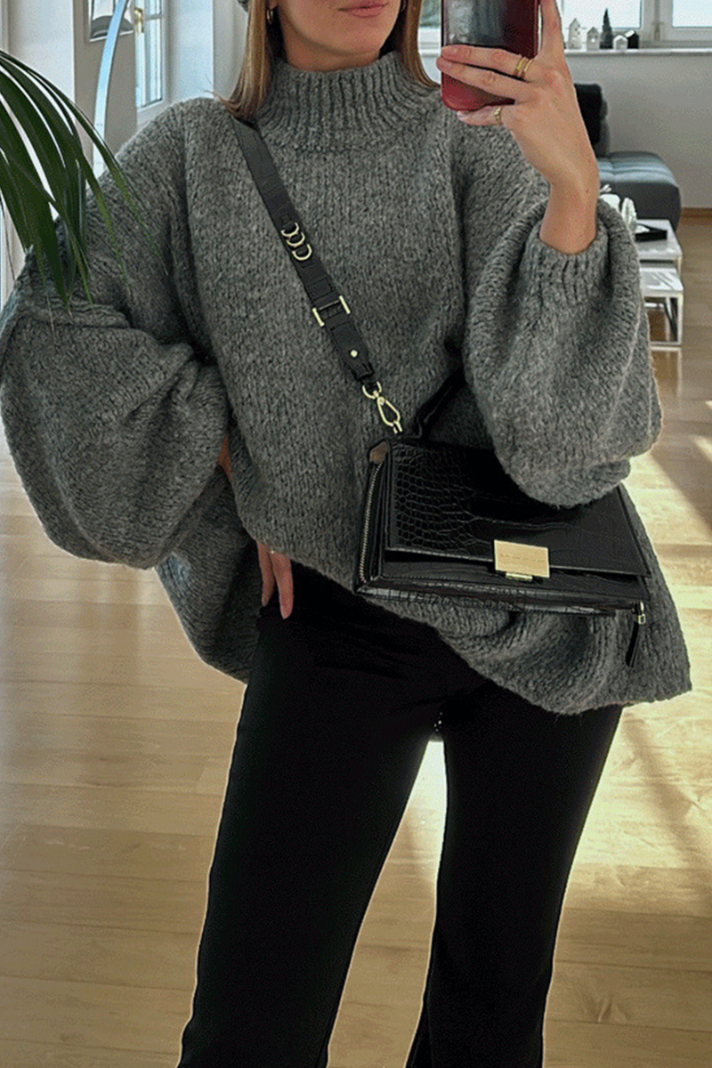 Hanna | Casual daily patchwork weave half turtleneck sweater