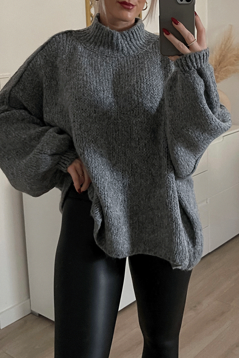 Hanna | Casual daily patchwork weave half turtleneck sweater