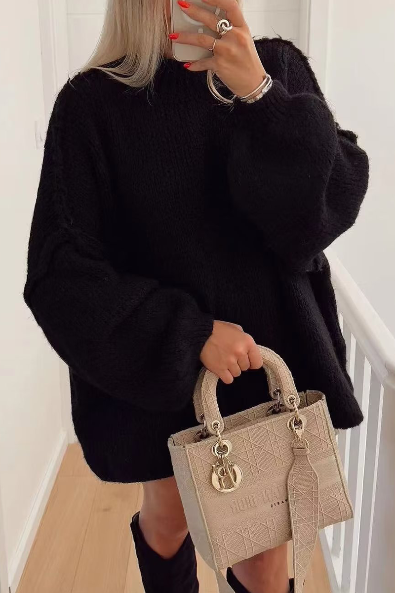 Hanna | Casual daily patchwork weave half turtleneck sweater