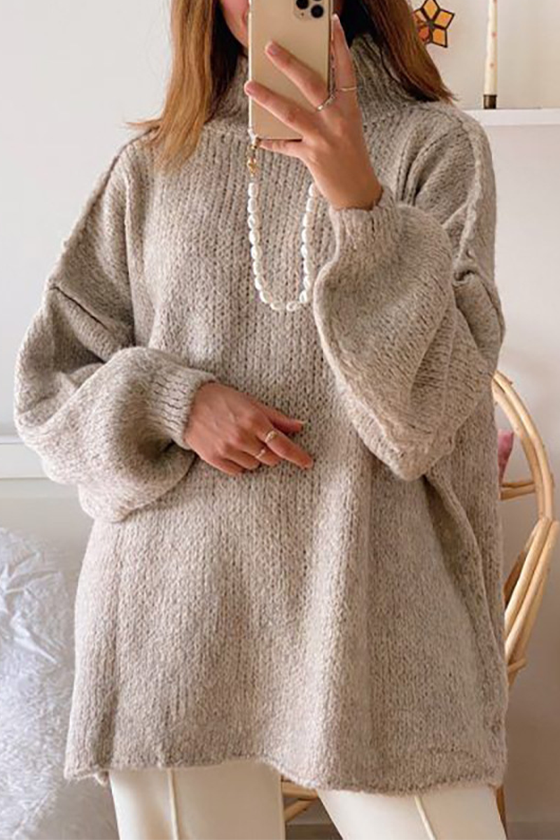 Hanna | Casual daily patchwork weave half turtleneck sweater