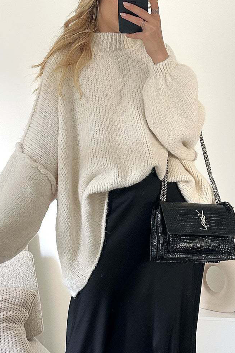 Hanna | Casual daily patchwork weave half turtleneck sweater
