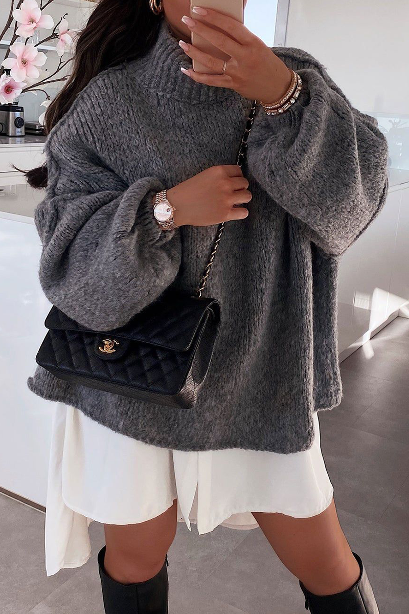 Hanna | Casual daily patchwork weave half turtleneck sweater