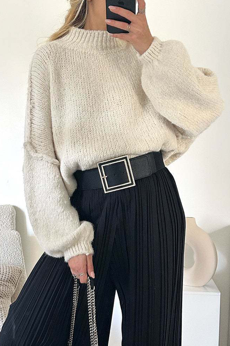 Hanna | Casual daily patchwork weave half turtleneck sweater