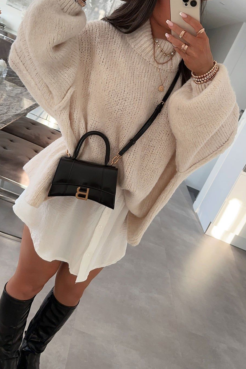 Hanna | Casual daily patchwork weave half turtleneck sweater