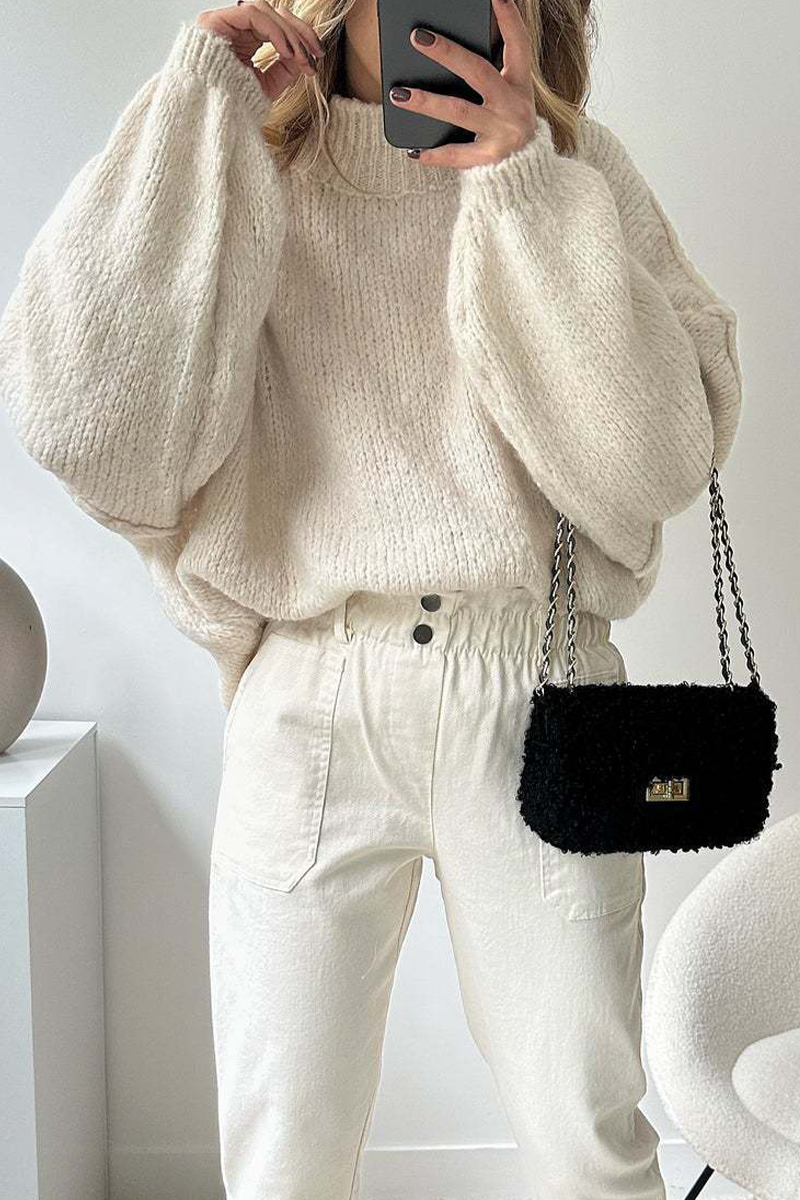 Hanna | Casual daily patchwork weave half turtleneck sweater