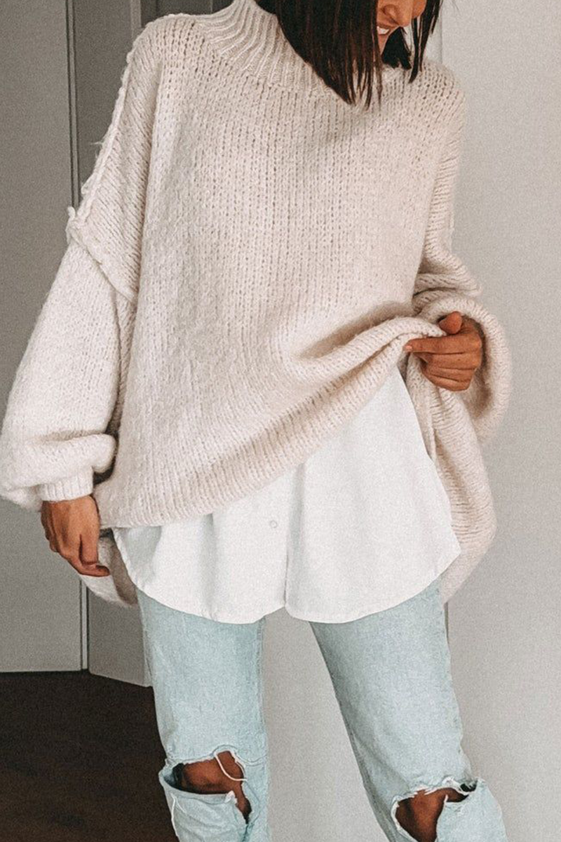 Hanna | Casual daily patchwork weave half turtleneck sweater