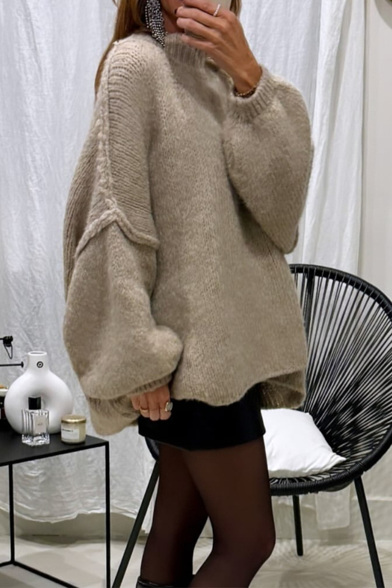 Hanna | Casual daily patchwork weave half turtleneck sweater