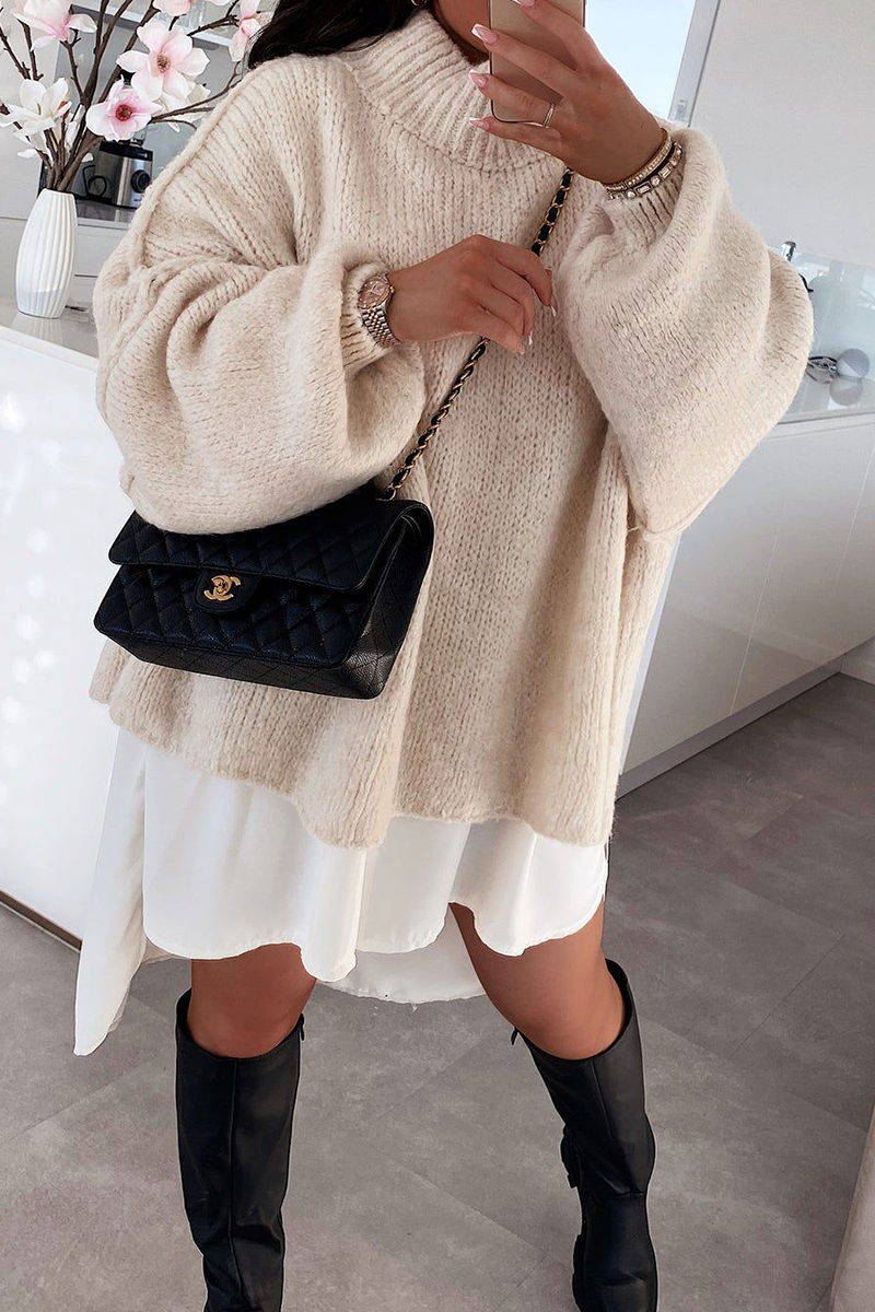 Hanna | Casual daily patchwork weave half turtleneck sweater