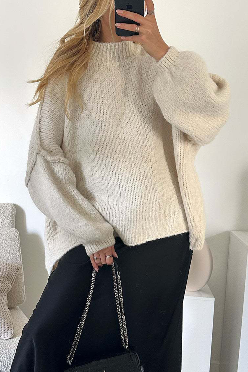Hanna | Casual daily patchwork weave half turtleneck sweater