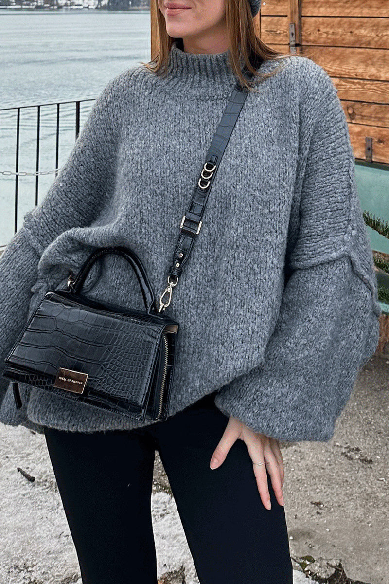 Hanna | Casual daily patchwork weave half turtleneck sweater
