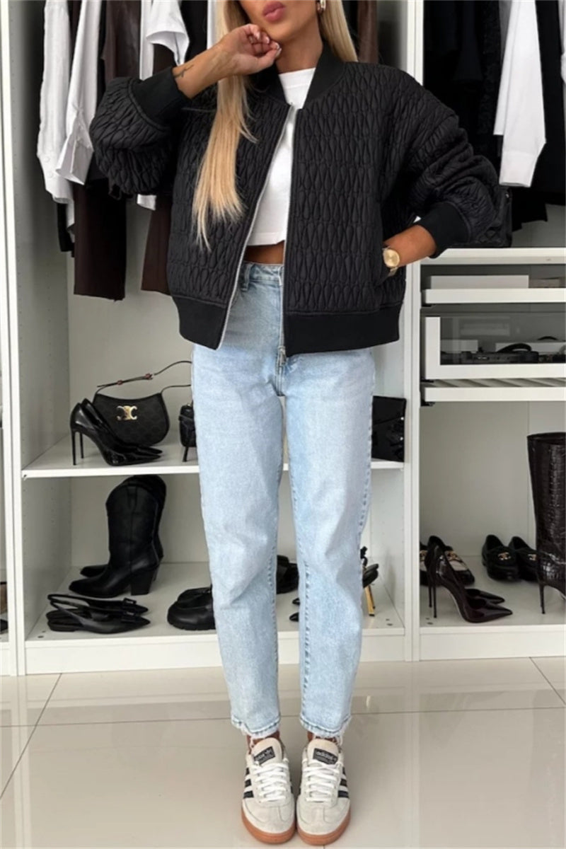 Helena | Casual, solid color outerwear with a stand-up collar and zipper