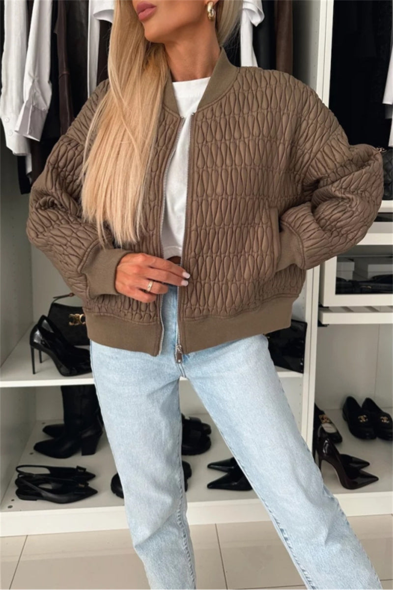 Helena | Casual, solid color outerwear with a stand-up collar and zipper