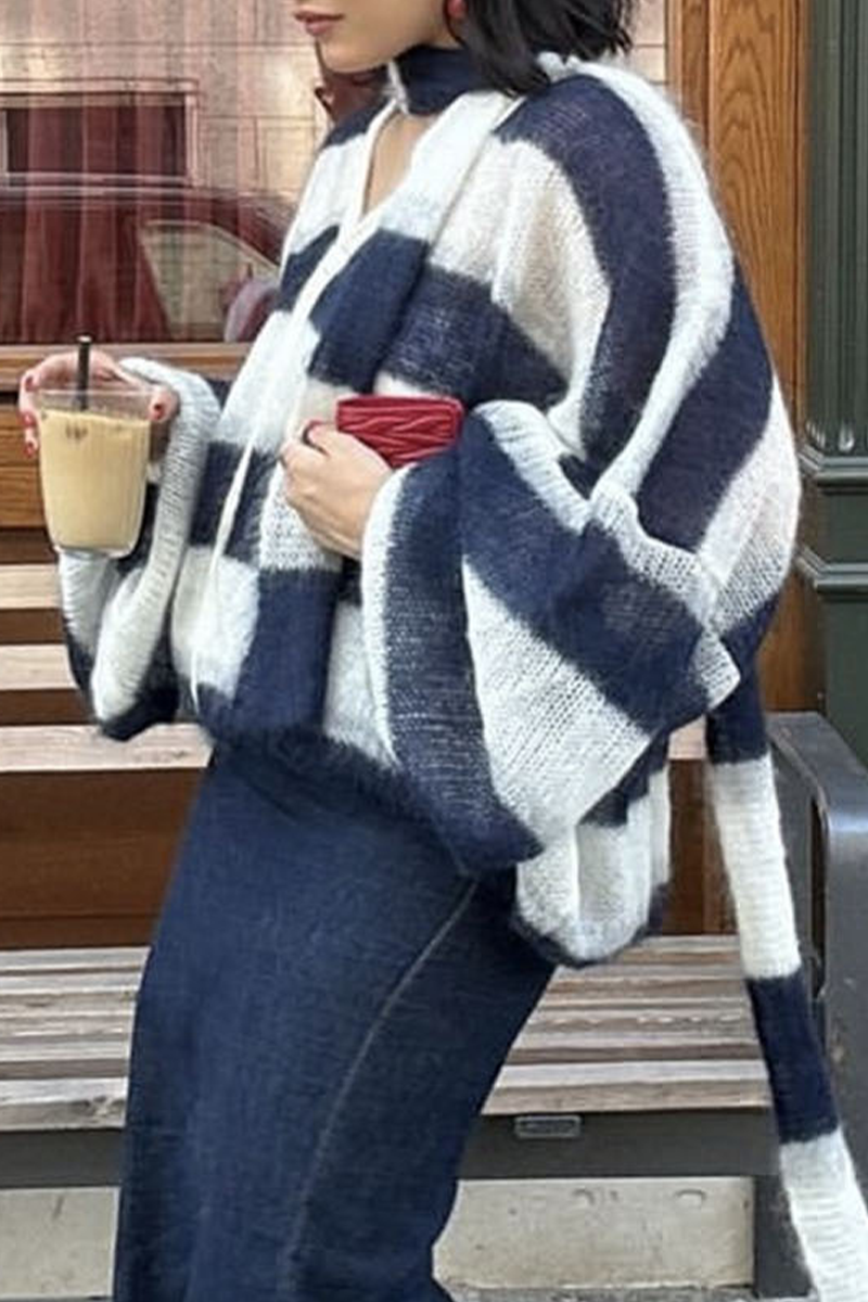 Heleen | Casual cardigans with stripes and buttons and contrast V-neck