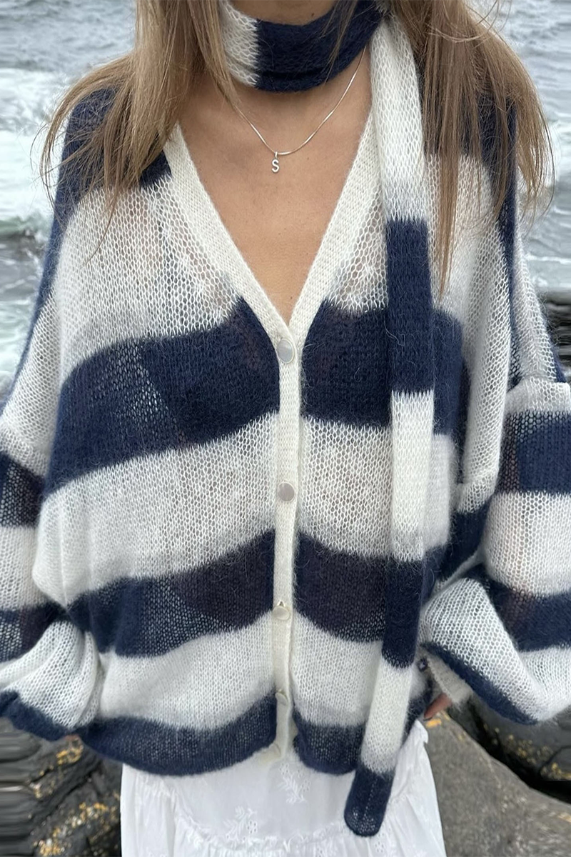 Heleen | Casual cardigans with stripes and buttons and contrast V-neck