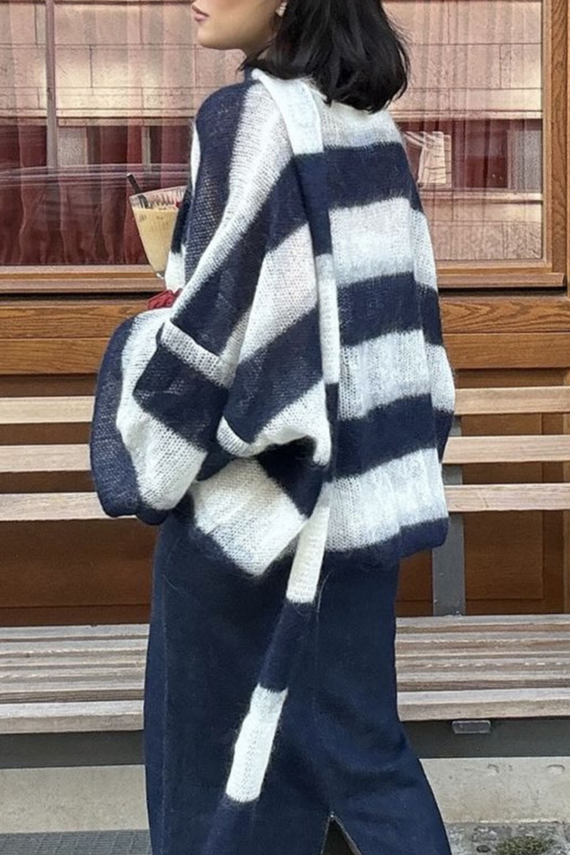 Heleen | Casual cardigans with stripes and buttons and contrast V-neck