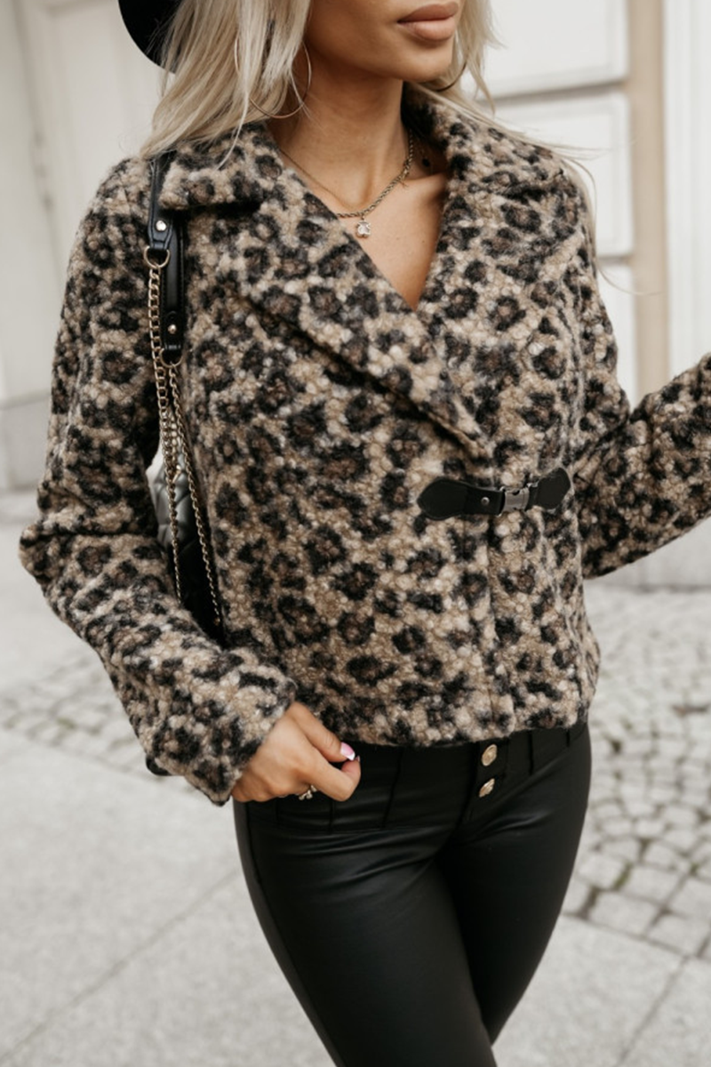 Herminia | Casual street outerwear with zebra print, buttons, fluffy contrast turn-down collar