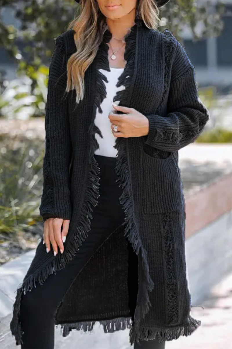 Hildegard | Casual outerwear with a woven cardigan collar and fringe trim