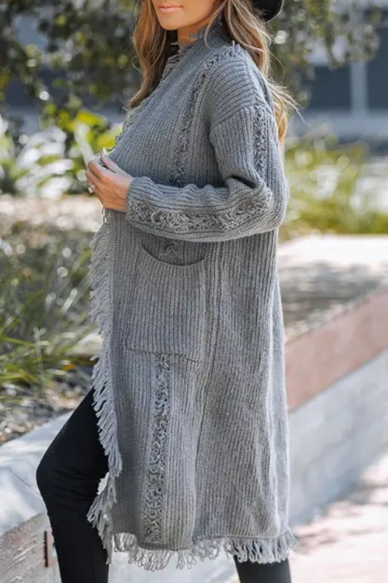 Hildegard | Casual outerwear with a woven cardigan collar and fringe trim