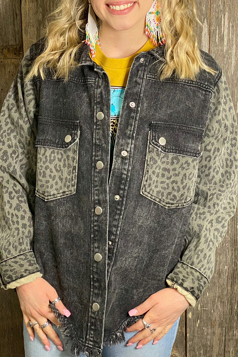 Ida | Casual Street Leopard Distressed Buttons Patchwork Turndown Collar Outerwear