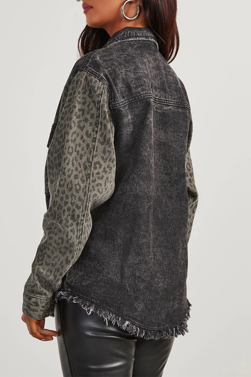 Ida | Casual Street Leopard Distressed Buttons Patchwork Turndown Collar Outerwear