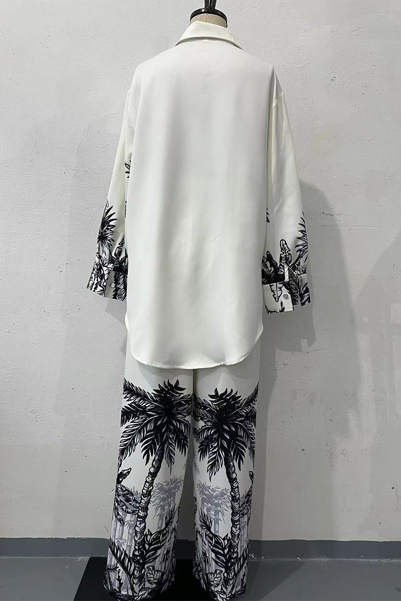 Ilona | Casual landscape print, buttons, turn-down collar, long sleeves, two-piece