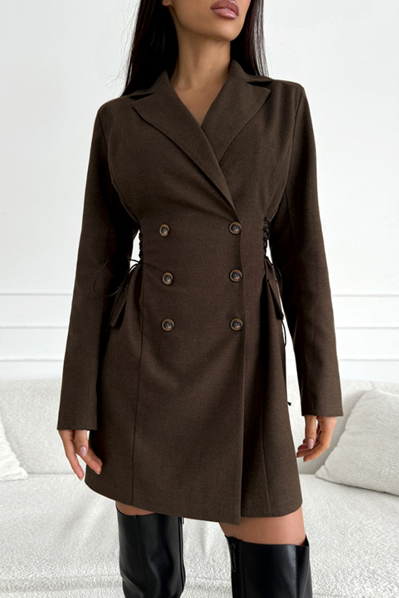 Ina | Daily elegant suit dresses with button and strap design and turn-down collar