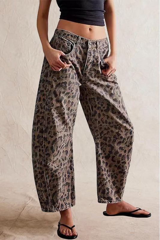 Imelda | Casual loose street denim jeans with leopard pocket and mid-rise