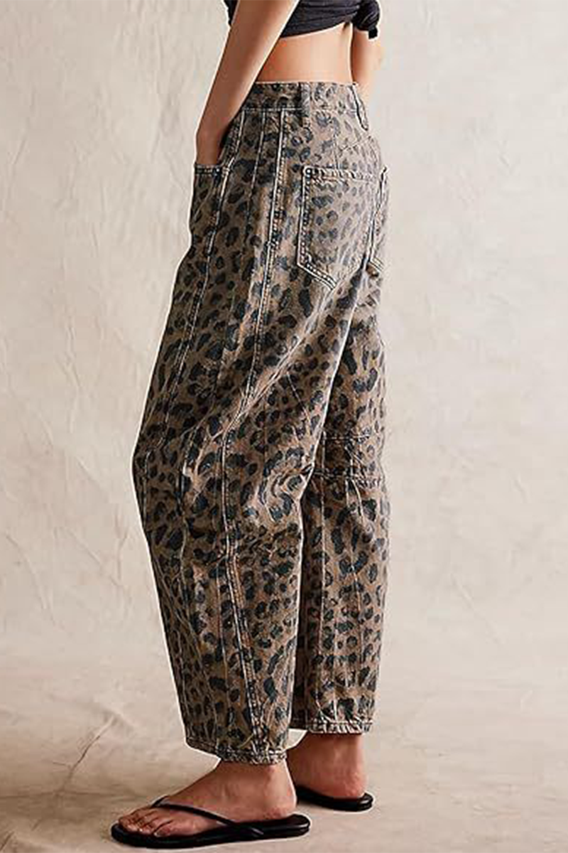 Imelda | Casual loose street denim jeans with leopard pocket and mid-rise