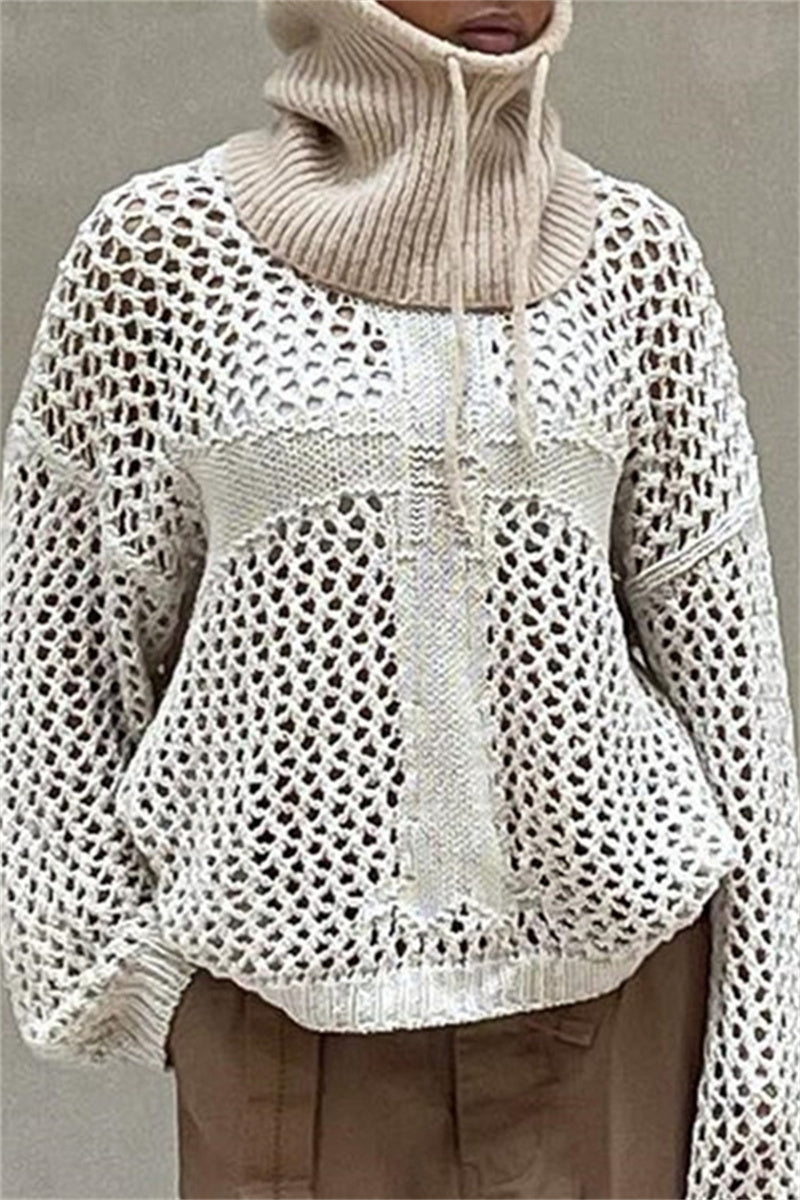 Irati | Casual solid color hollow out O-neck tops