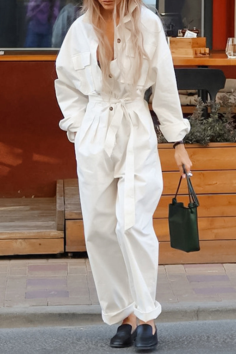 Inga | Casual, loose street overalls with lace-up buttons and turn-down collar