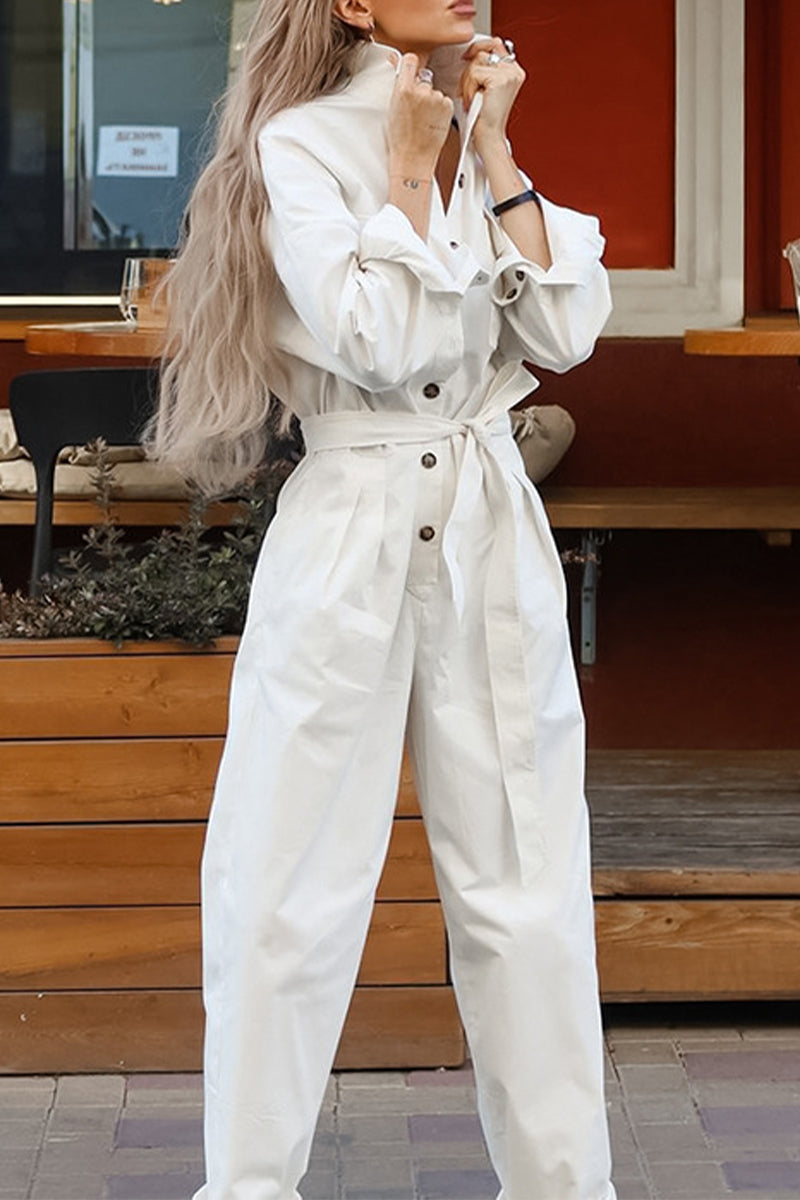Inga | Casual, loose street overalls with lace-up buttons and turn-down collar