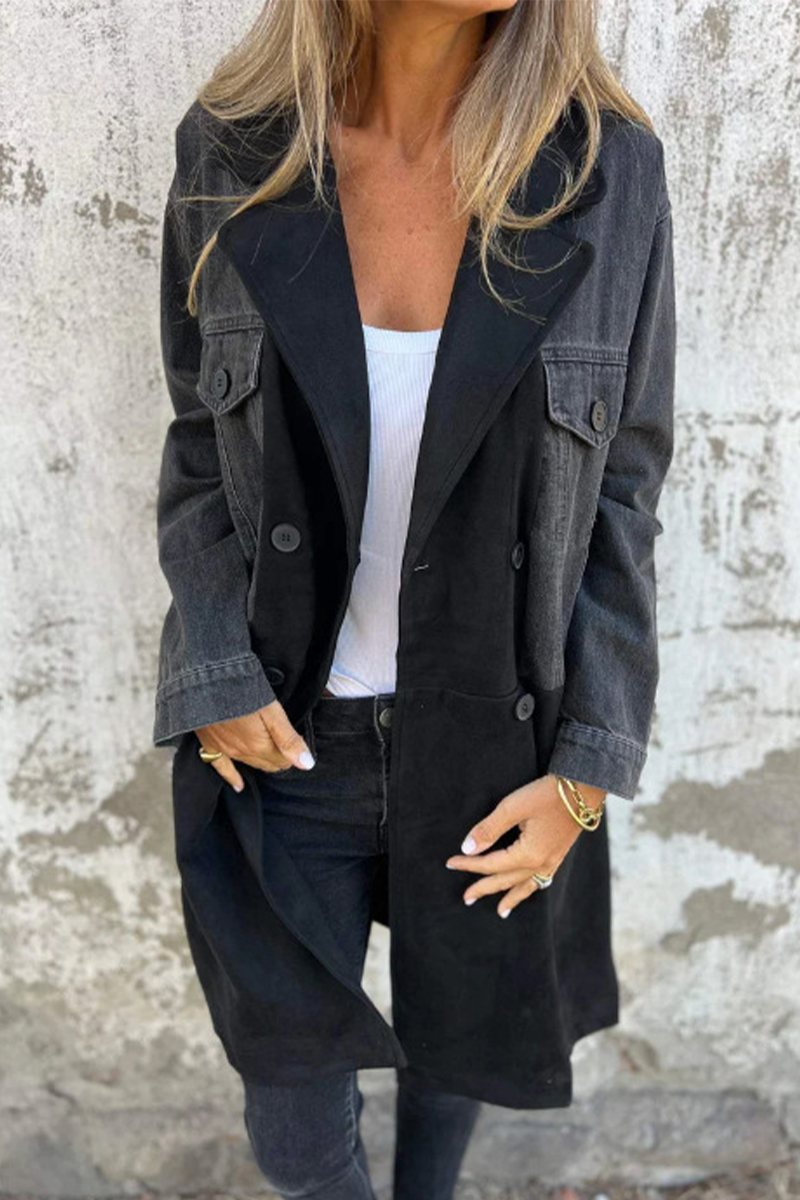 Irina | Casual street buttons, patchwork contrast turn-down collar, long sleeves, loose denim jacket