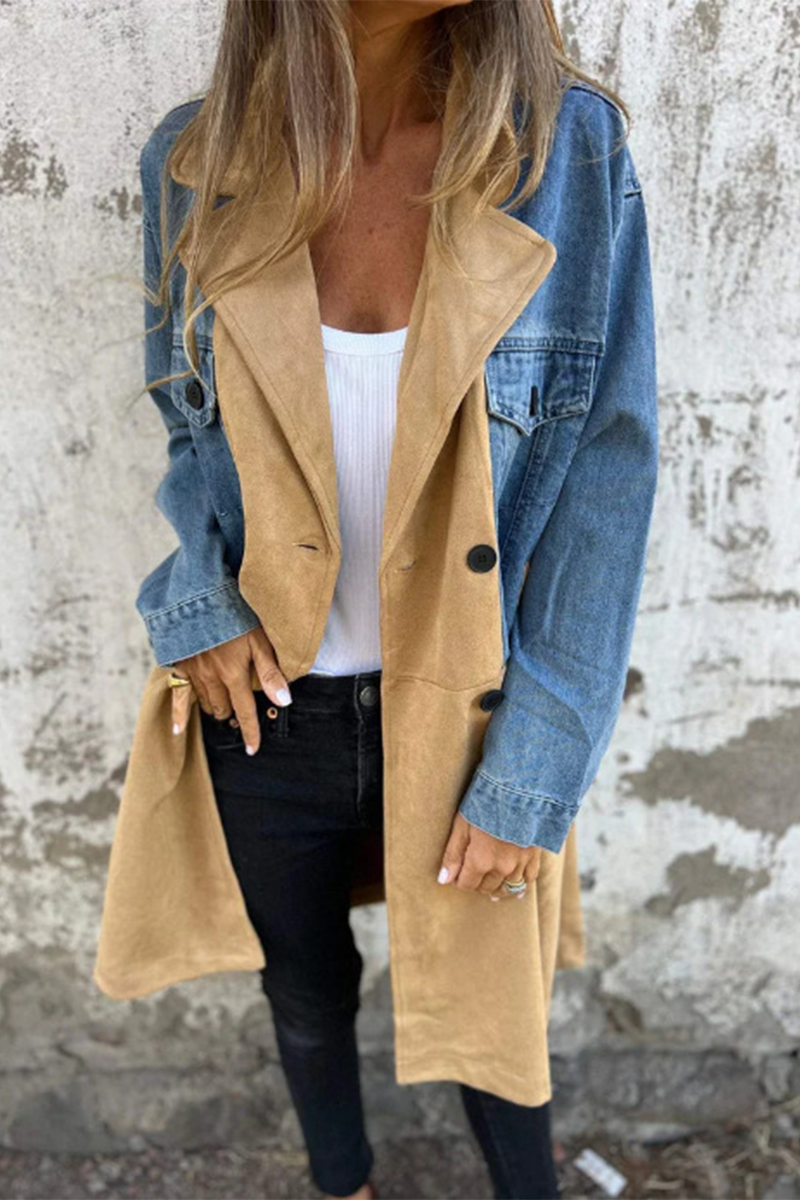 Irina | Casual street buttons, patchwork contrast turn-down collar, long sleeves, loose denim jacket
