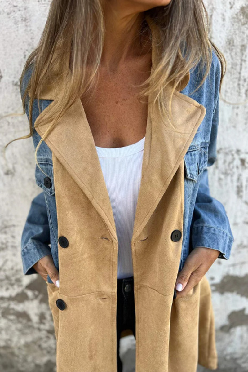 Irina | Casual street buttons, patchwork contrast turn-down collar, long sleeves, loose denim jacket