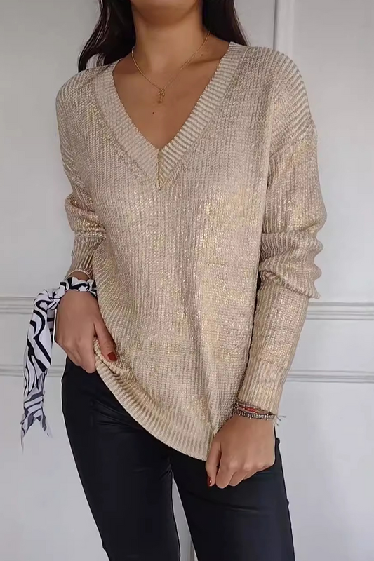 Irene | Casual patchwork V-neck sweaters for everyday wear