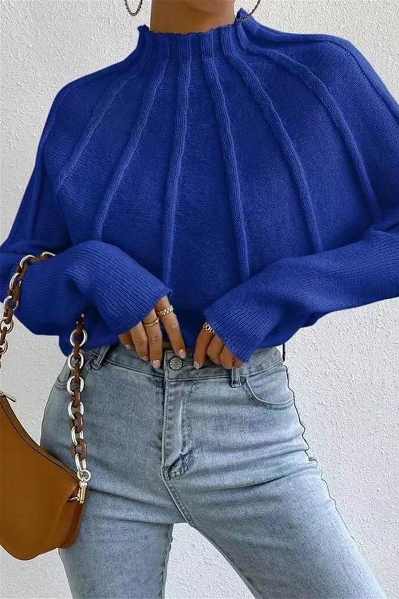 Isa | Casual daily patchwork weave half turtleneck sweater