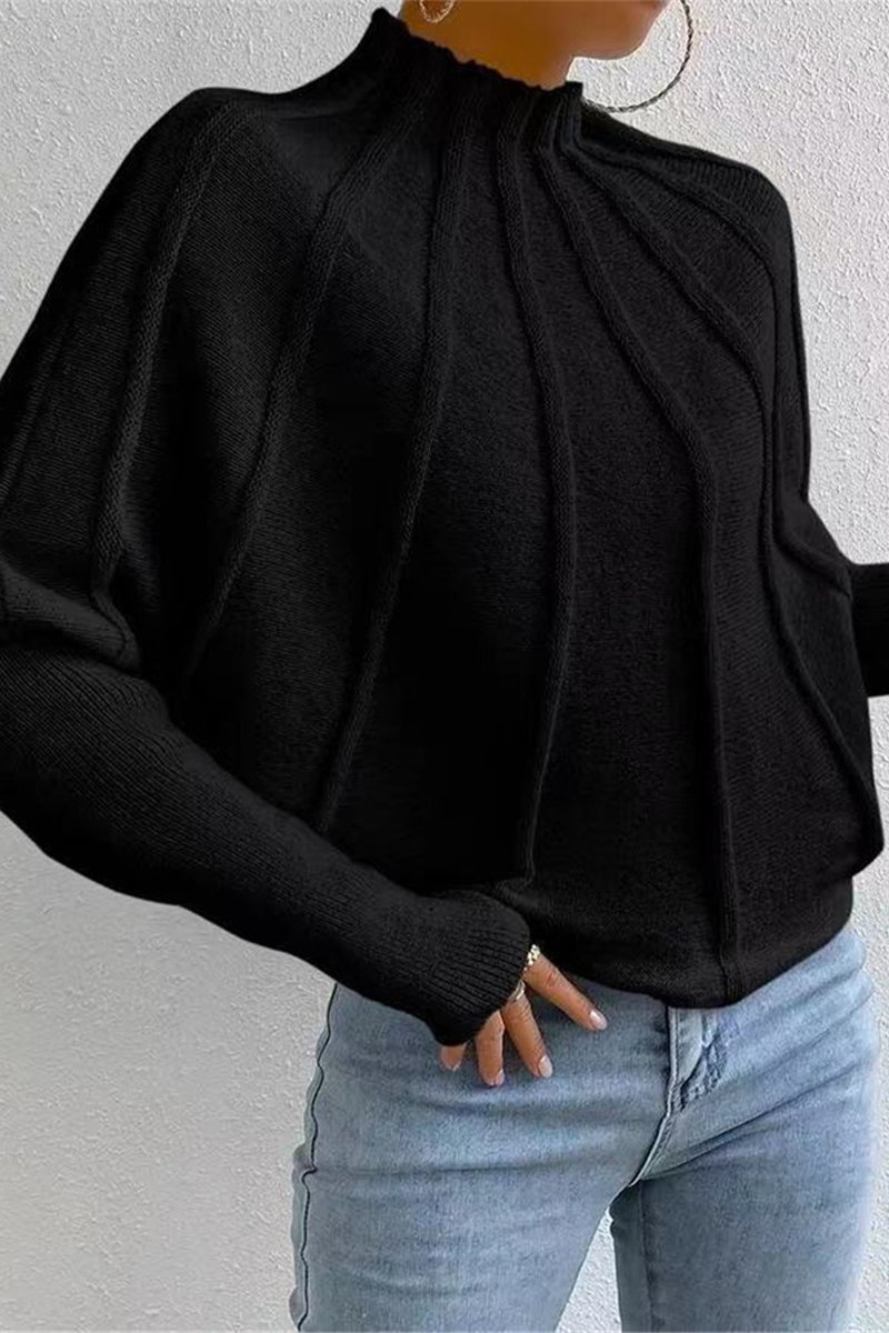 Isa | Casual daily patchwork weave half turtleneck sweater