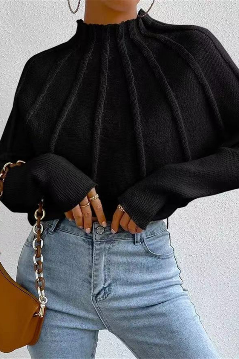 Isa | Casual daily patchwork weave half turtleneck sweater