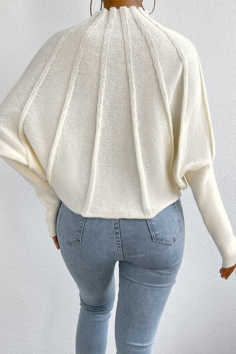 Isa | Casual daily patchwork weave half turtleneck sweater