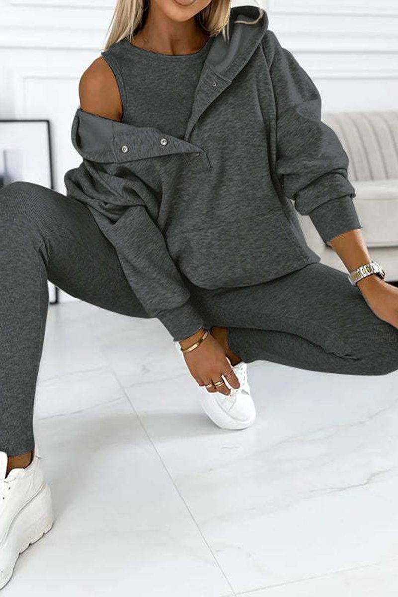 Iris | Casual button structure with hood, long sleeve, three-piece