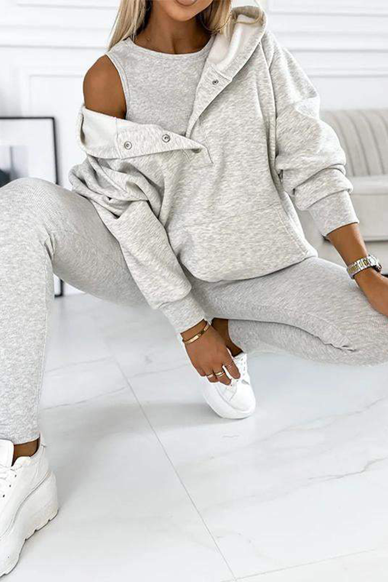 Iris | Casual button structure with hood, long sleeve, three-piece