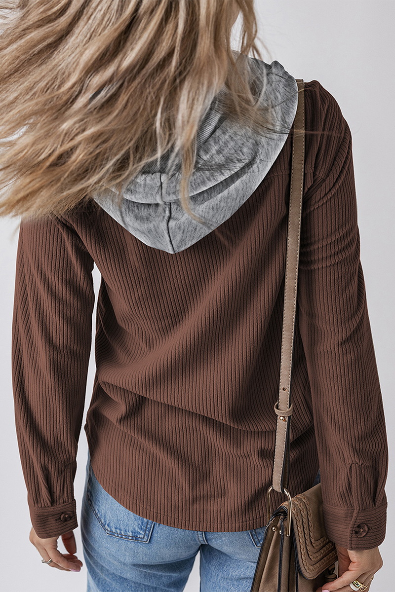 Jasmijn | Casual daily contrast patchwork hooded tops with drawstring and buttons