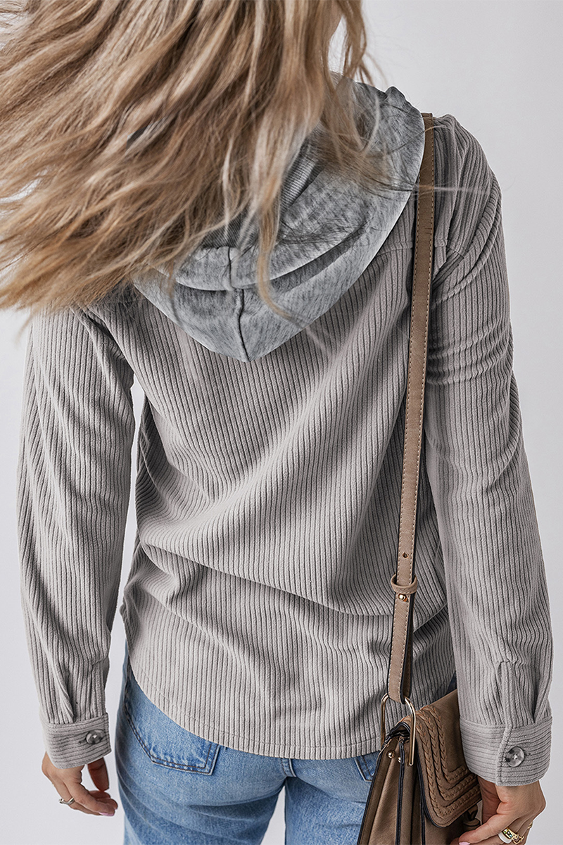 Jasmijn | Casual daily contrast patchwork hooded tops with drawstring and buttons