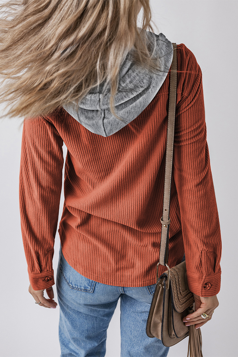 Jasmijn | Casual daily contrast patchwork hooded tops with drawstring and buttons