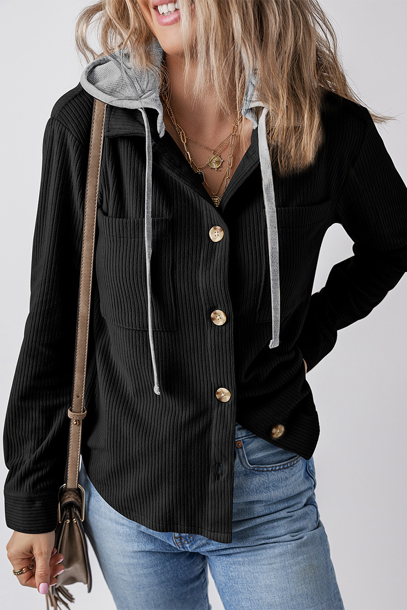 Jasmijn | Casual daily contrast patchwork hooded tops with drawstring and buttons
