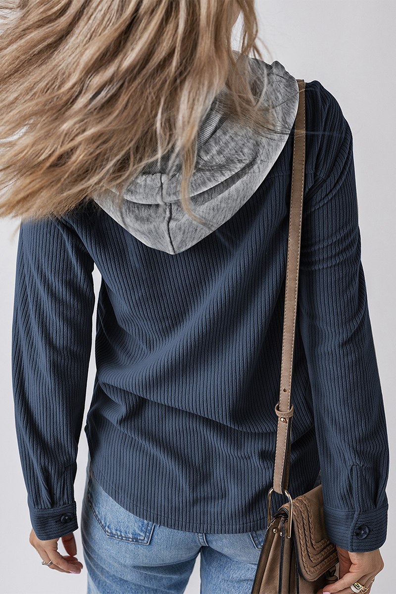 Jasmijn | Casual daily contrast patchwork hooded tops with drawstring and buttons